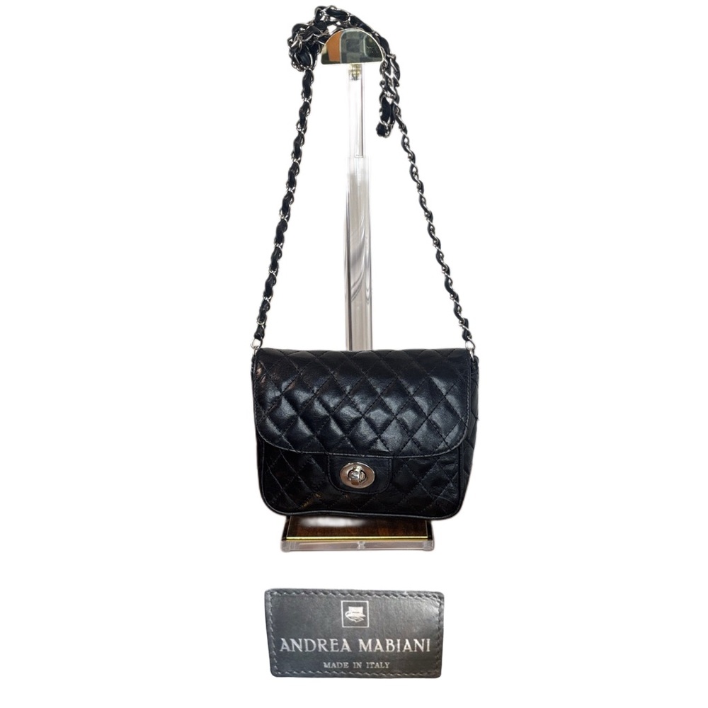ANDREA MABIANI ITALIAN QUILTED LEATHER TURNLOCK CLOSURE CROSSBODY - Picture 15 of 15